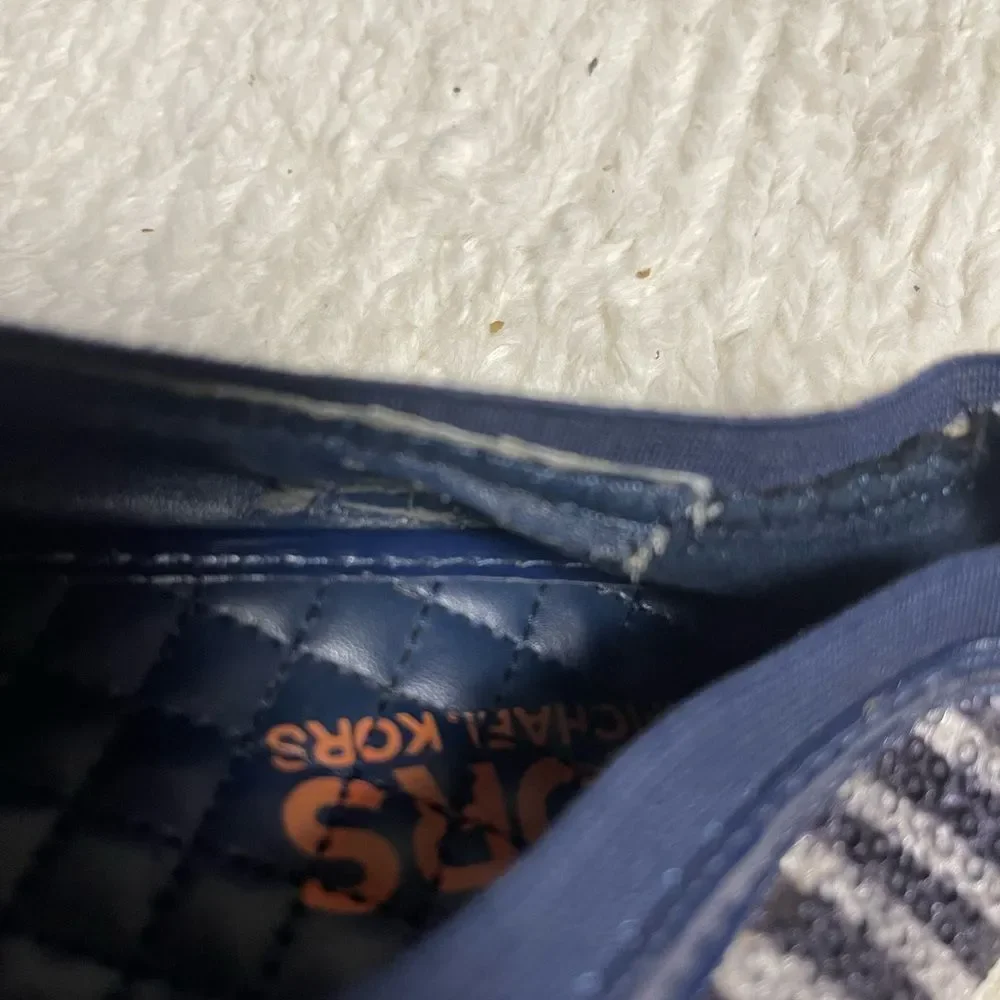Michael Kors Kids' Striped Navy and Silver Slippers SZ4